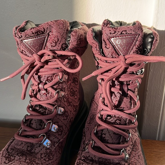 Guess Combat Boots Ankle Boots Lace-up Chunky Dark Red, Women’s Sz 7 - Picture 7 of 13
